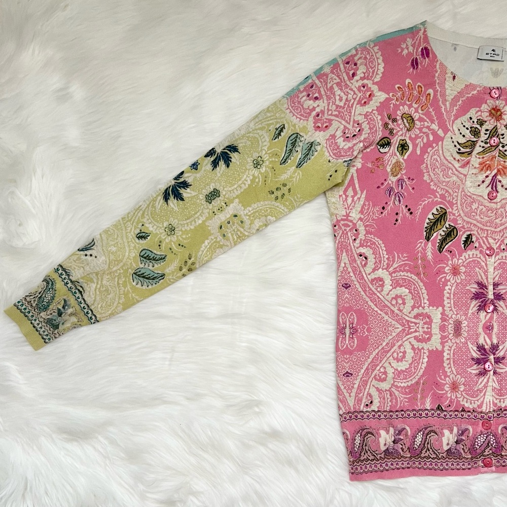 Etro Milano Multicolor Paisley Floral Print Cardigan - Picture 2 of 8